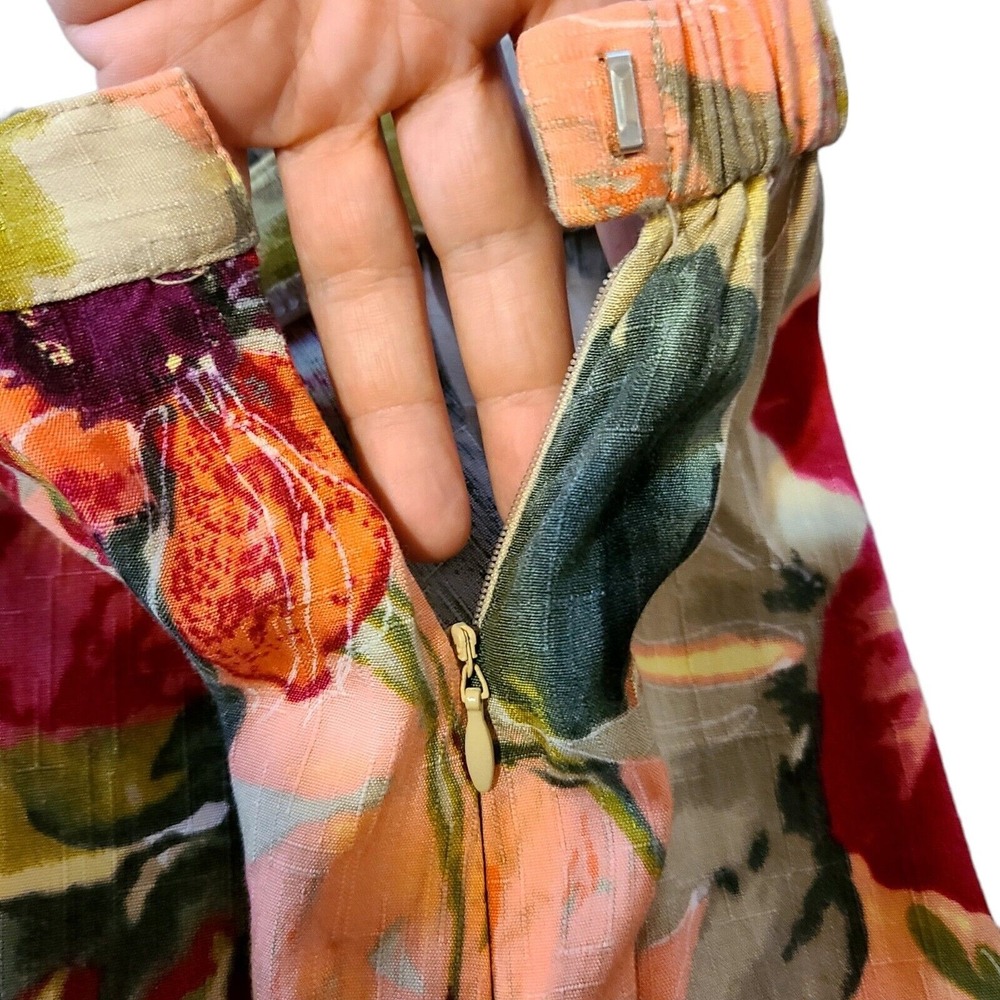 Koret Floral Midi Skirt Size 14 Vintage Red Orange Green Rayon A-Line Pleated - Picture 2 of 12